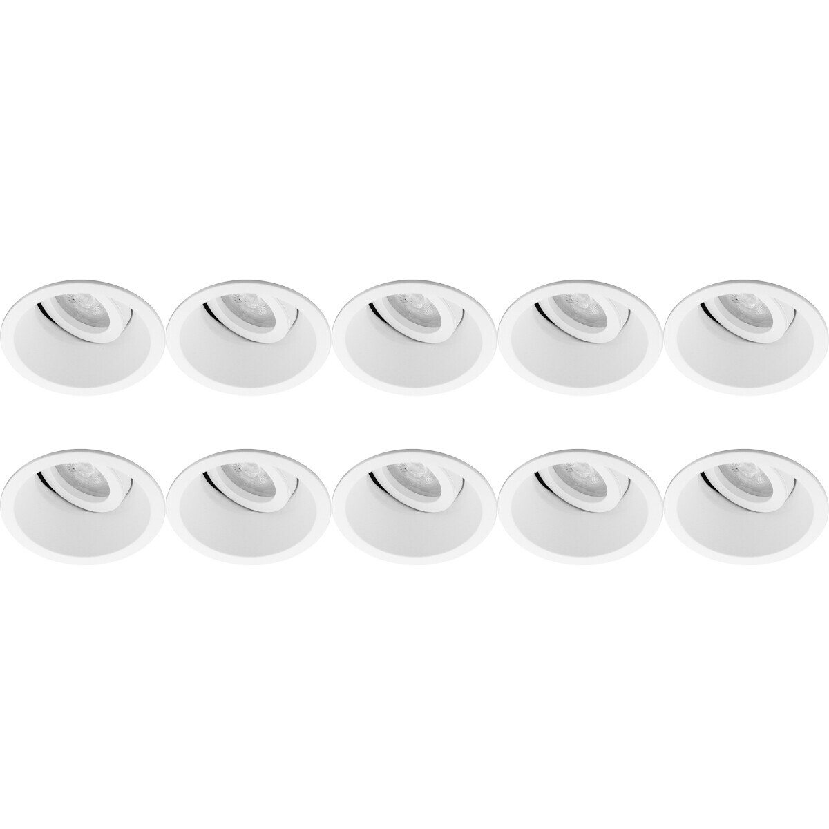 Support Spot 10 Pack - Pragmi Zano Pro - Spot Encastré GU10 - Rond - Blanc - Aluminium - Inclinable - Ø93mm