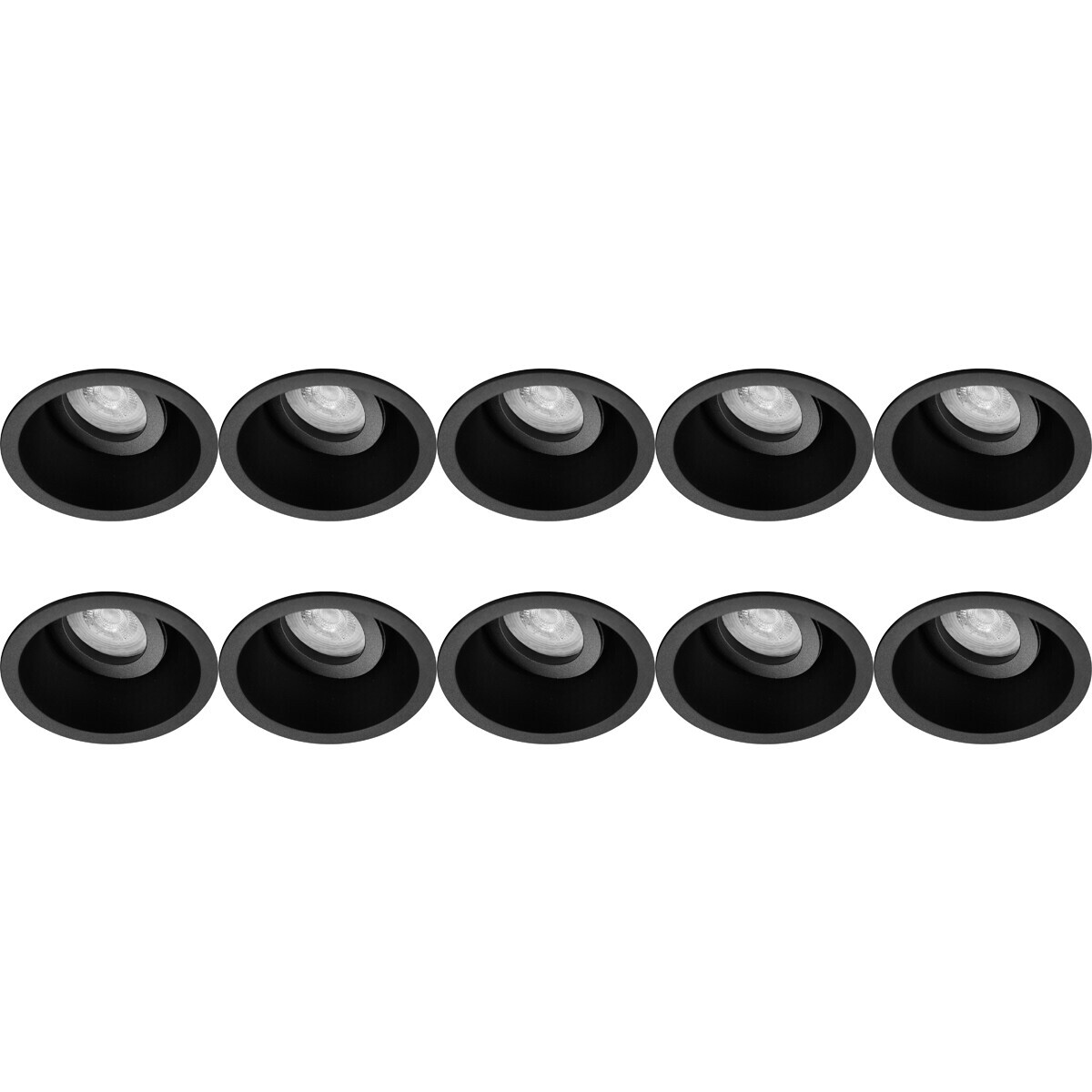 Support Spot 10 Pack - Pragmi Zano Pro - Spot Encastré GU10 - Rond - Noir - Aluminium - Inclinable - Ø93mm