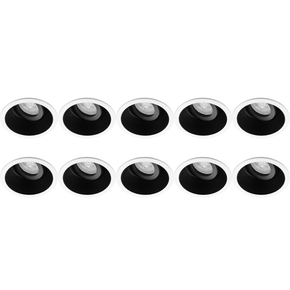 Support Spot 10 Pack - Pragmi Zano Pro - Spot Encastré GU10 - Rond - Noir/Blanc - Aluminium - Inclinable - Ø93mm