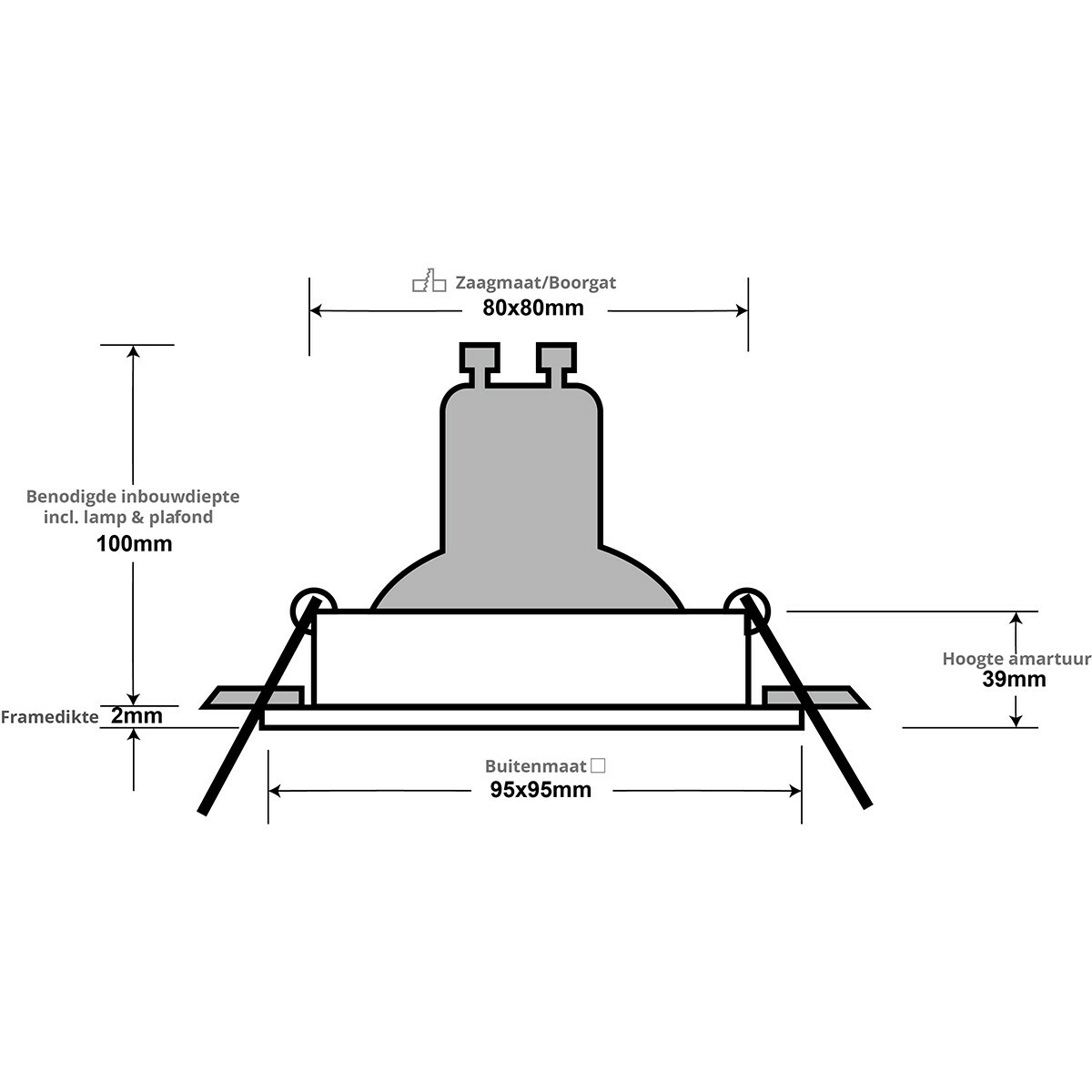 Support Spot 10 Pack - Pragmi Zano Pro - Spot Encastré GU10 - Carré - Blanc - Aluminium - Inclinable - 93mm