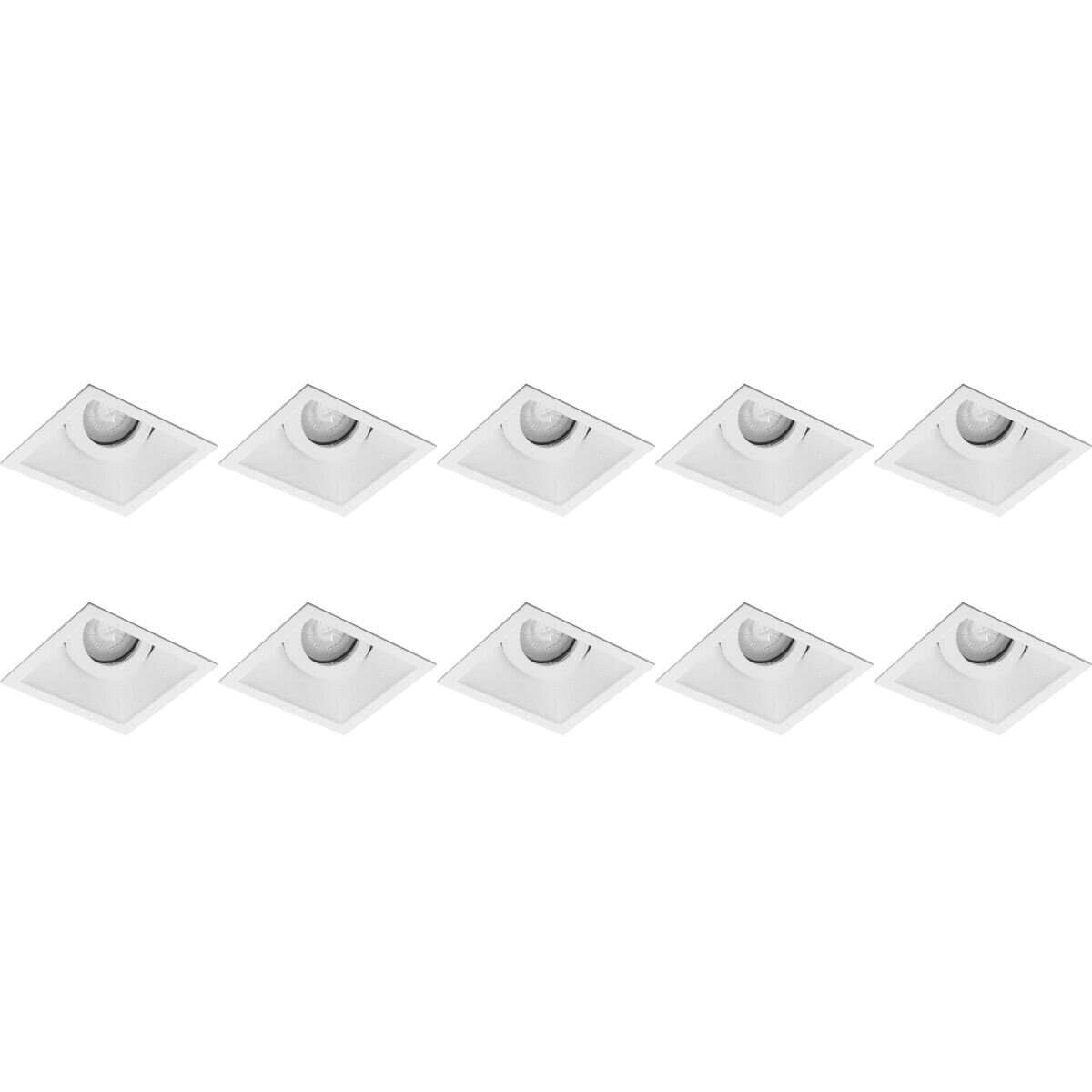 Support Spot 10 Pack - Pragmi Zano Pro - Spot Encastré GU10 - Carré - Blanc - Aluminium - Inclinable - 93mm