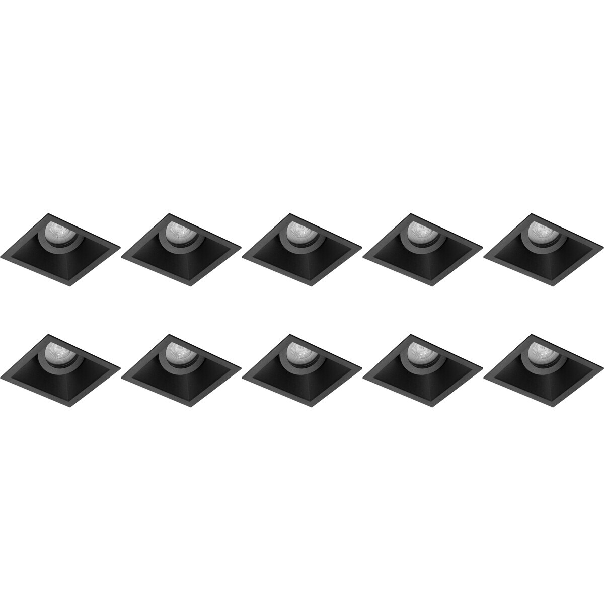 Support Spot 10 Pack - Pragmi Zano Pro - Spot Encastré GU10 - Carré - Noir - Aluminium - Inclinable - 93mm