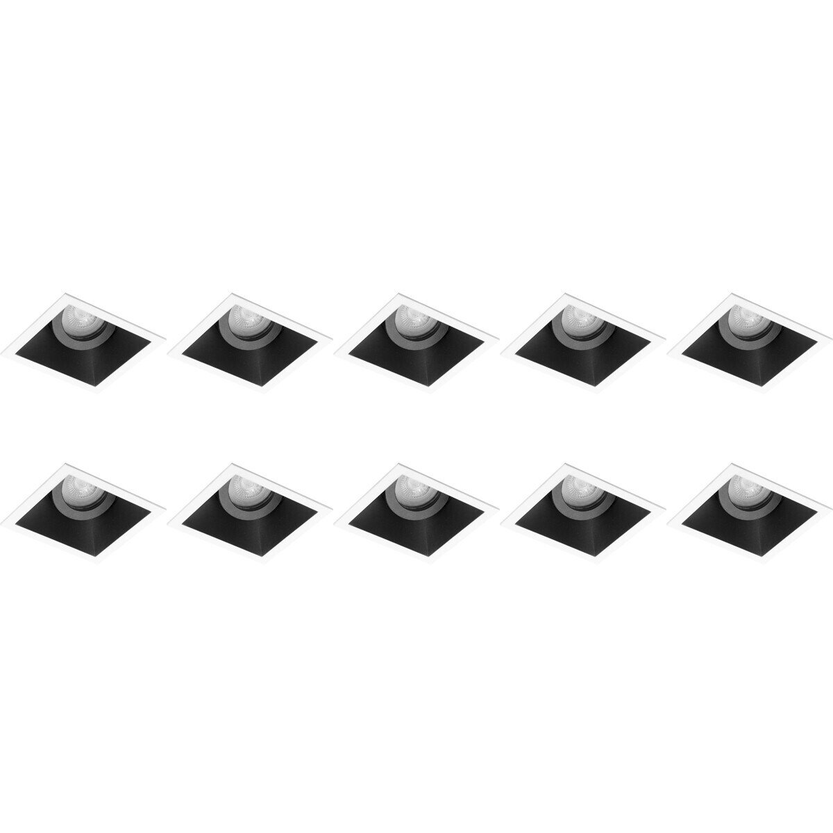 Support Spot 10 Pack - Pragmi Zano Pro - Spot Encastré GU10 - Carré - Noir/Blanc - Aluminium - Inclinable - 93mm