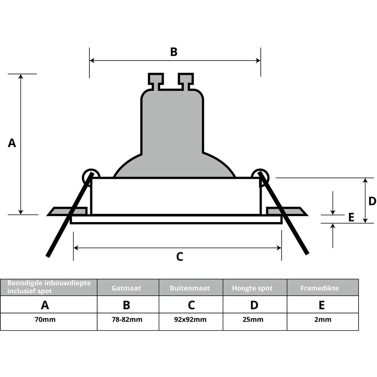 Support Spot GU10 - Pragmi Borny Pro - Spot Encastré GU10 - Carré - Blanc - Aluminium - Inclinable - 92mm