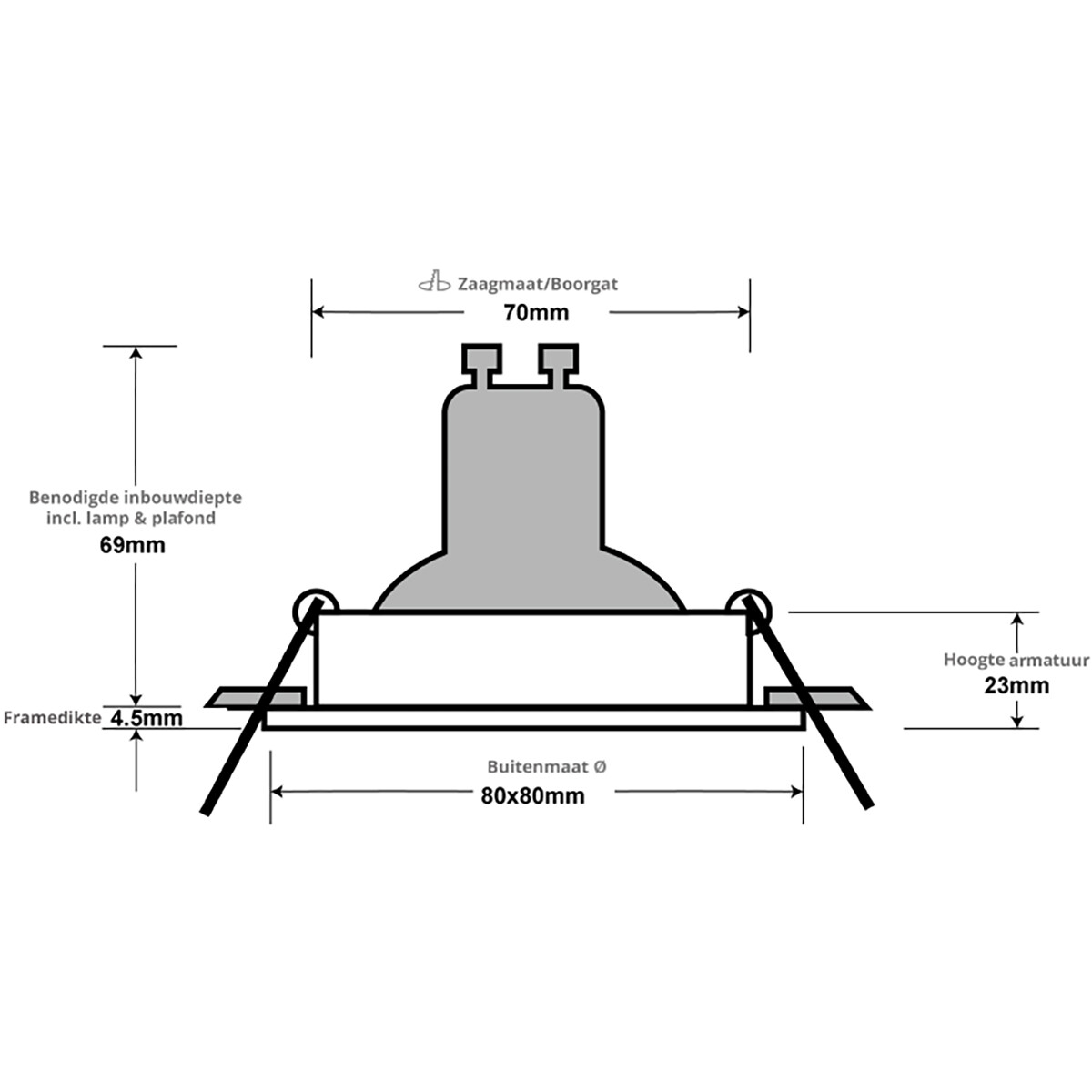 Support Spot GU10 - Pragmi Qiundo Pro - Spot Encastré GU10 - Carré - Noir - Aluminium - Inclinable - 80mm