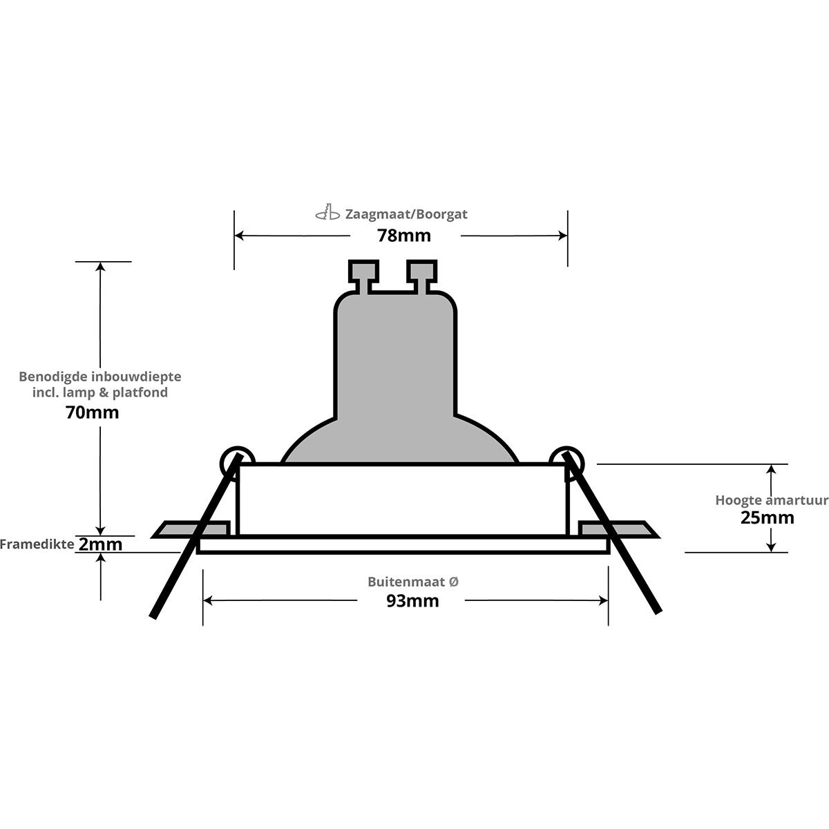 Support Spot GU10 - Pragmi Rodos Pro - Spot Encastré GU10 - Rond - Blanc - Aluminium - Ø93mm