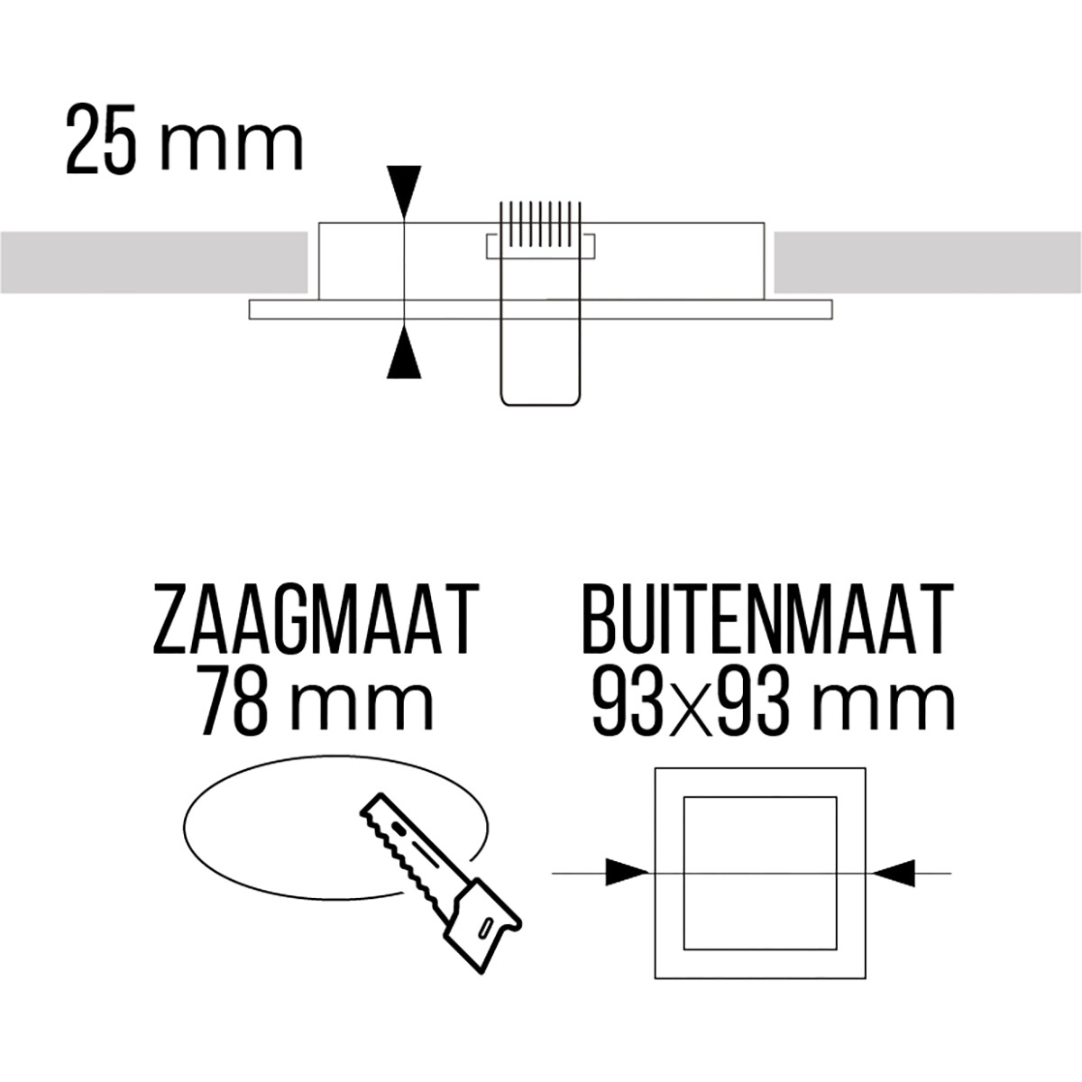 Support Spot GU10 - Pragmi Rodos Pro - Spot Encastré GU10 - Carré - Blanc - Aluminium - 93mm