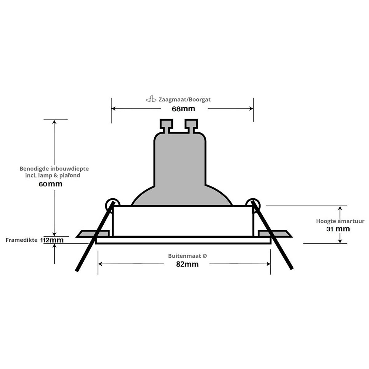 Support Spot GU10 - Pragmi Vrito Pro - Spot Encastré GU10 - Rond - Blanc - Aluminium - Ø82mm