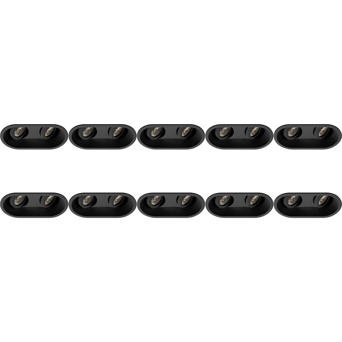 Support Spot 10 Pack - Pragmi Zano Pro - Spot Encastré GU10 - Double Ovale - Noir - Aluminium - Inclinable - 185x93mm