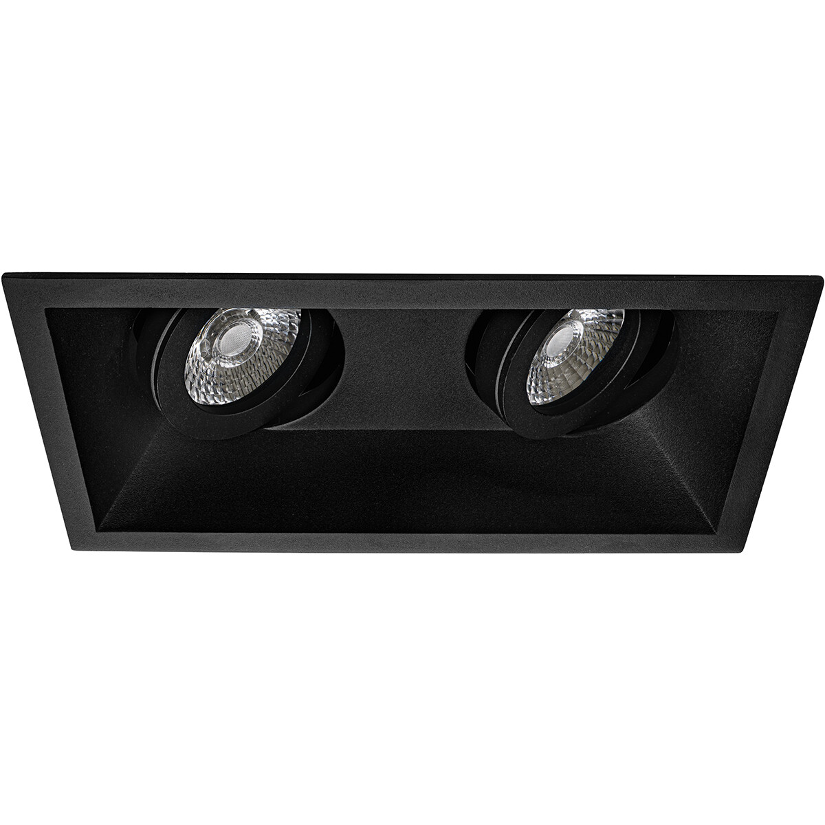 Support Spot GU10 - Pragmi Zano Pro - Spot Encastré GU10 - Double Rectangle - Noir - Aluminium - Inclinable - 185x93mm