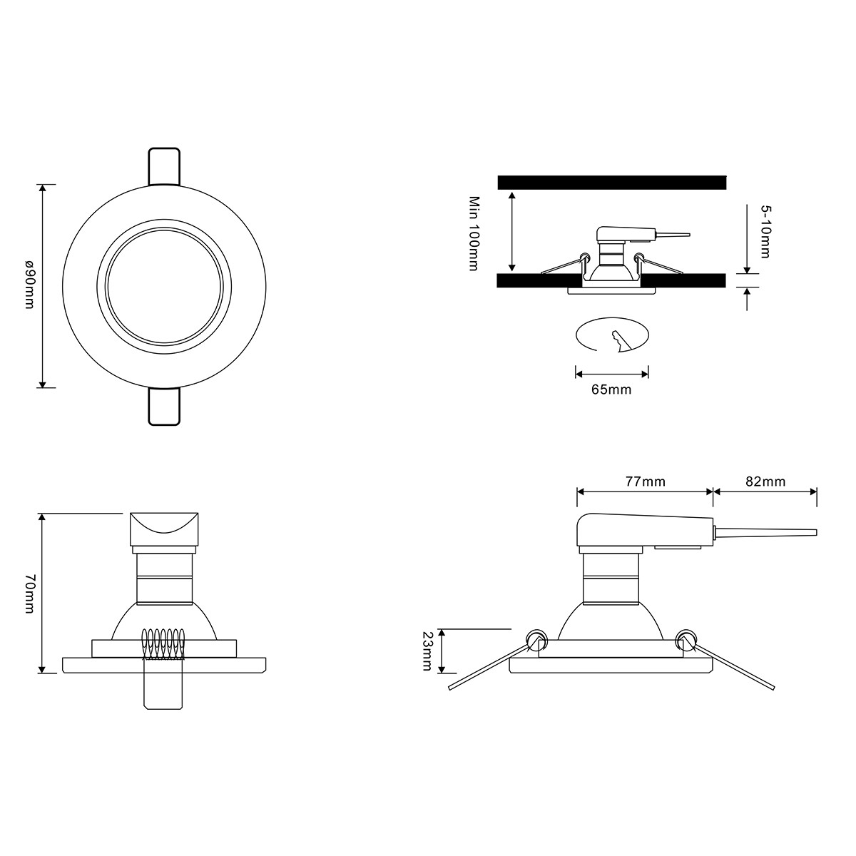 Support Spot GU10 - Trion Panomi - Spot Encastré GU10 - Rond - Chrome - Aluminium - Ø90mm