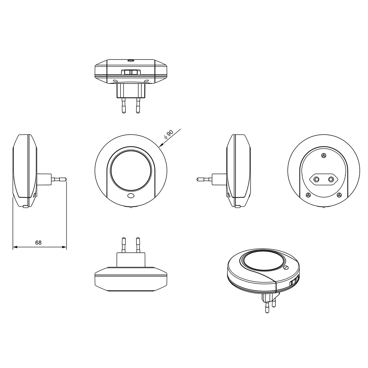 Lampe à Fiche - Lampe à Fiche avec Capteurs de Luminosité Incl. Interrupteur - Trion Jiko - 0.4W - Blanc Chaud 3000K - Rond - Mat Gris - Plastique