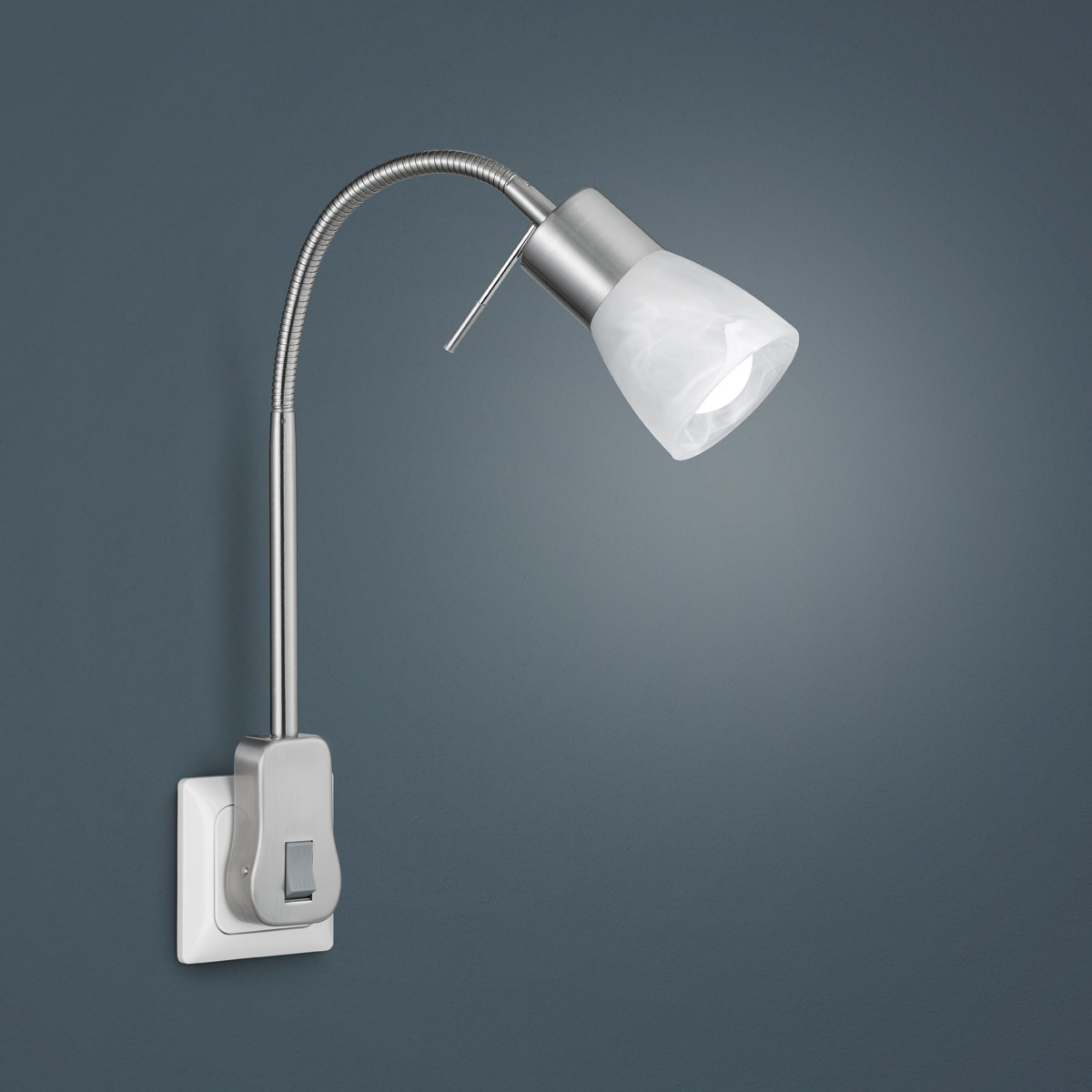 Lampe à Prise avec Interrupteur - Trion Levino - Douille E14 - 6W - Blanc Chaud 3000K - Mat Nickel - Aluminium