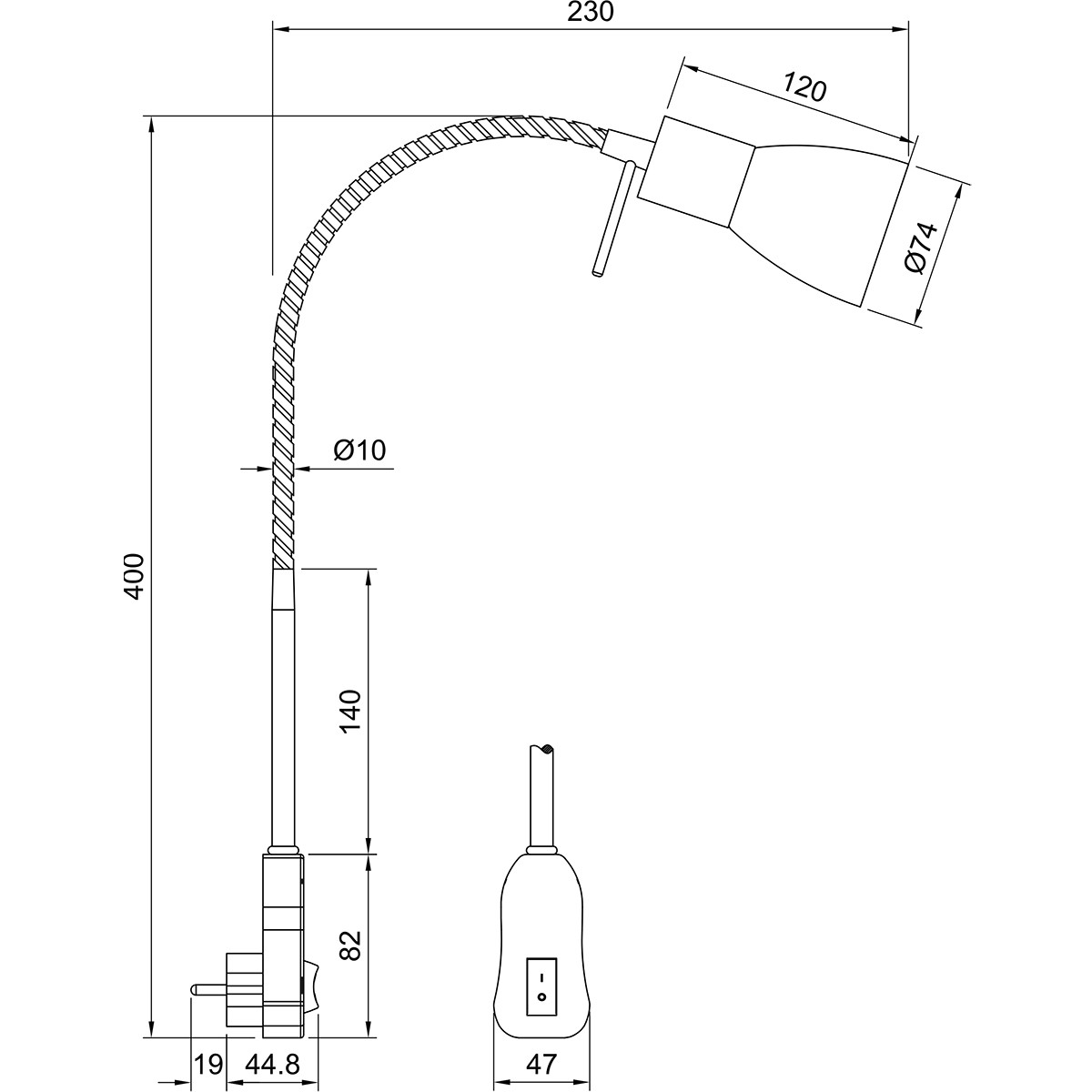 Lampe à Prise avec Interrupteur - Trion Levino - Douille E14 - 6W - Blanc Chaud 3000K - Mat Nickel - Aluminium