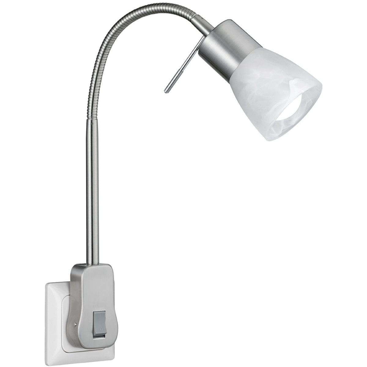 Lampe à Prise avec Interrupteur - Trion Levino - Douille E14 - 6W - Blanc Chaud 3000K - Mat Nickel - Aluminium