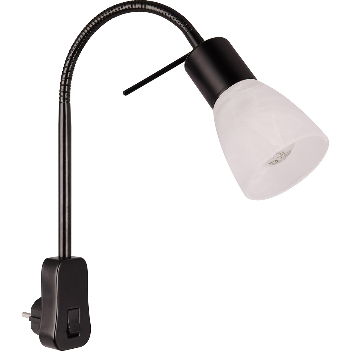 Lampe Prise avec Interrupteur - Trion Fukara - Douille E14 - 4.9W - Blanc Chaud 3000K - Noir Mat - Métal