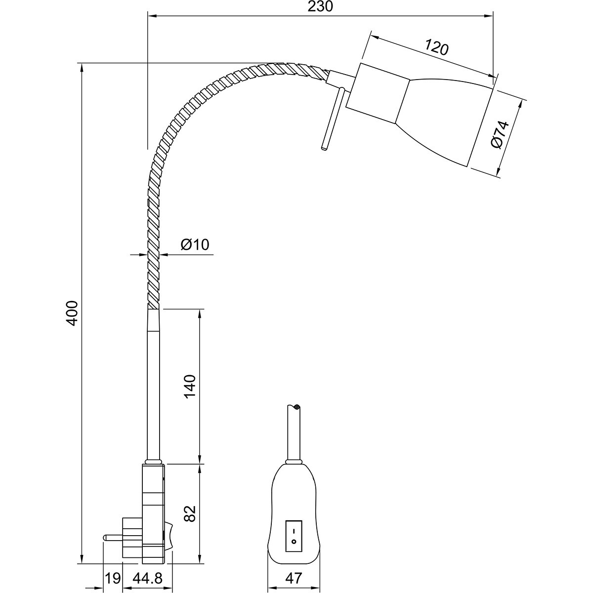 Lampe Prise avec Interrupteur - Trion Fukara - Douille E14 - 4.9W - Blanc Chaud 3000K - Noir Mat - Métal