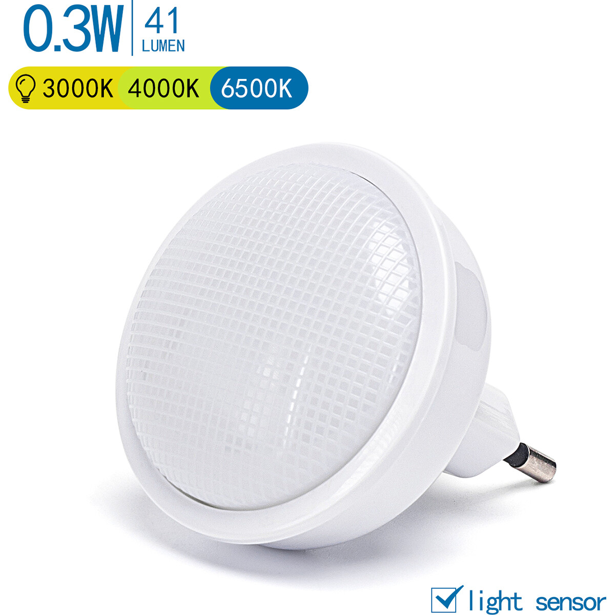 Lampe à Fiche - Veilleuse avec Détecteur Jour/Nuit - Aigi Qpoi - 0.3W - Blanc Chaud 3000K - Rond - Mat Blanc - Plastique