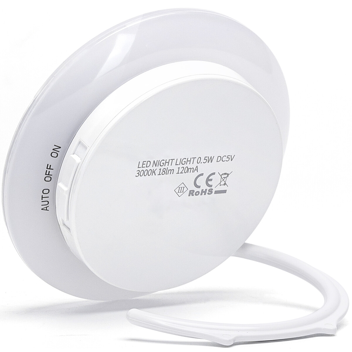 Lampe à Prise sur Batteries - Veilleuse avec Détecteur Jour/Nuit et de Mouvement. câble USB Incl. - Aigi Dypi - 0.5W - Blanc Chaud 3000K - Rond - Mat Blanc - Plastique