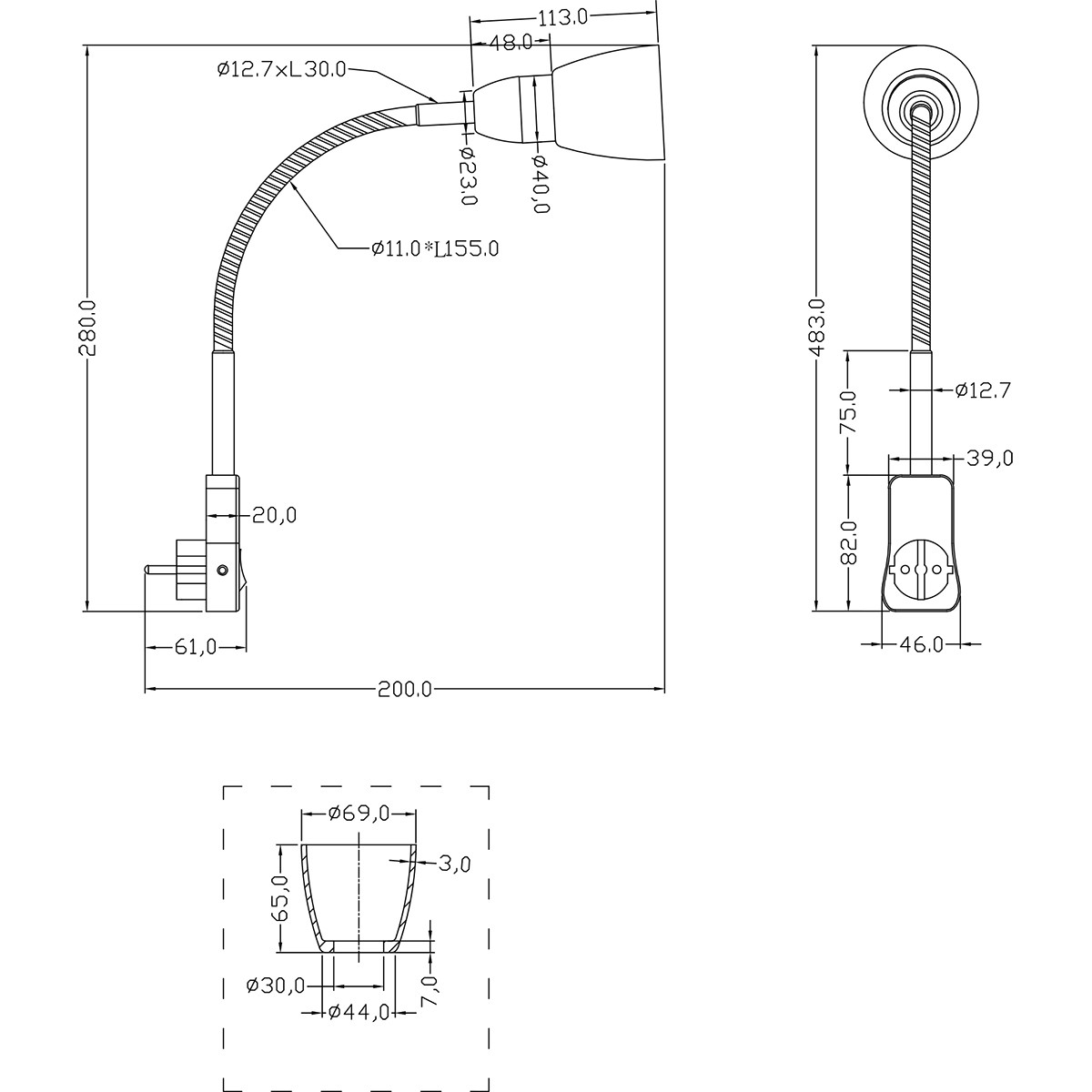 Lampe de Prise avec Interrupteur - Trion - Rond - Mat Chrome - Aluminium - E14 - Lampe à Fiche - Stekkerspot 