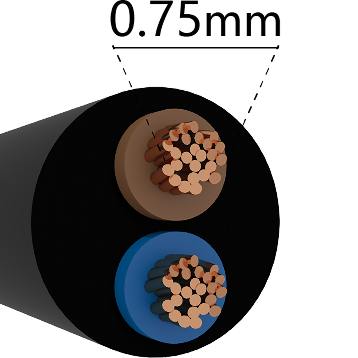 Câble d'installation - Câble Électrique - 2x0.75mm - 2 Fils - 10 Mètres - H03VV-F - Noir