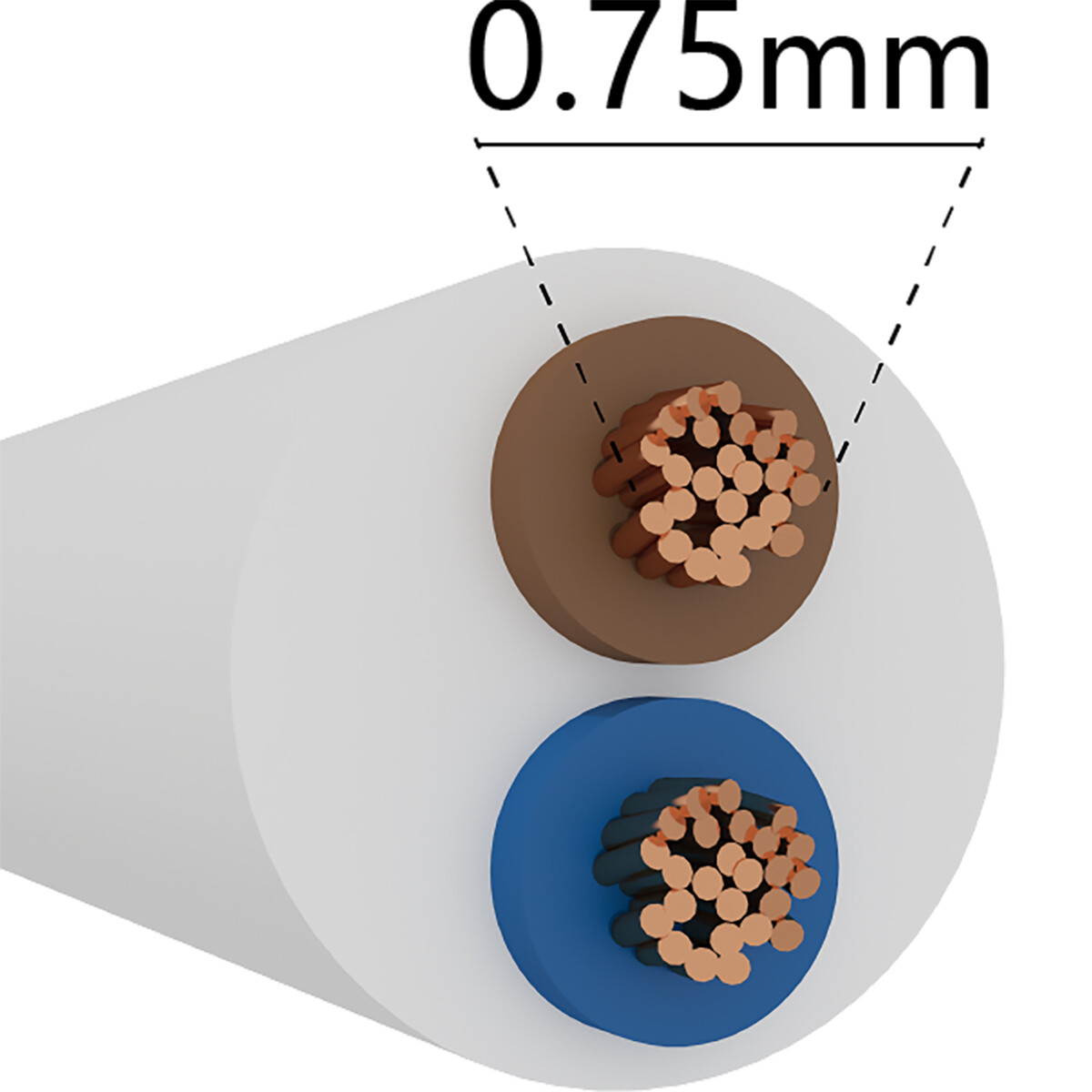 Câble d'installation - Câble Électrique - 2x0.75mm - 2 Fils - 100 Mètres - H03VV-F - Blanc