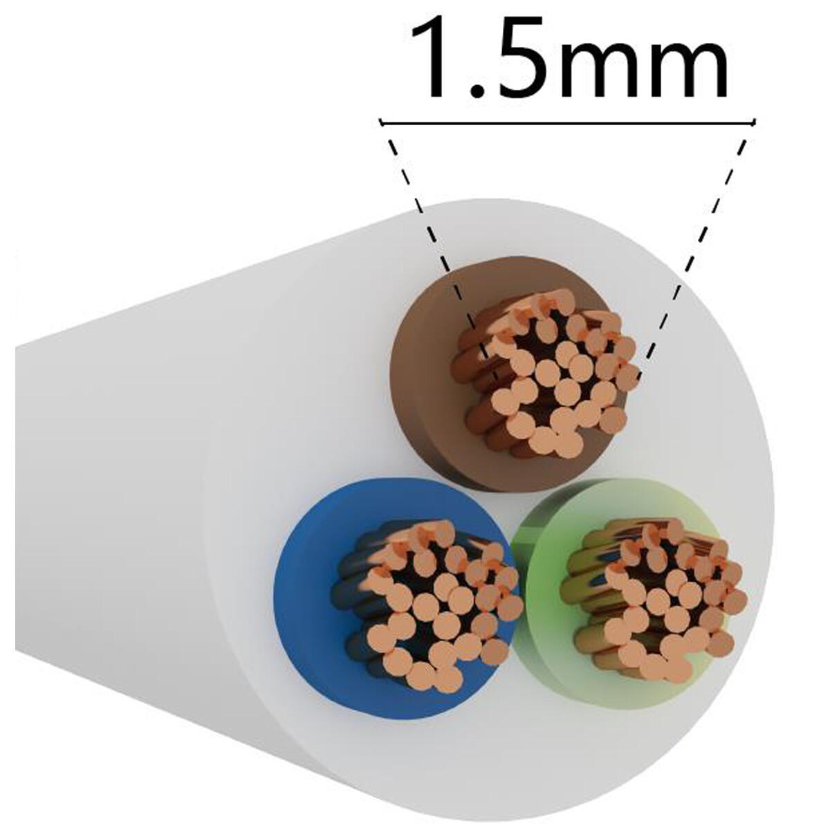 Câble d'installation - Câble Électrique - 3x1.5mm - 3 Fils - 100 Mètres - H05VV-F - Blanc