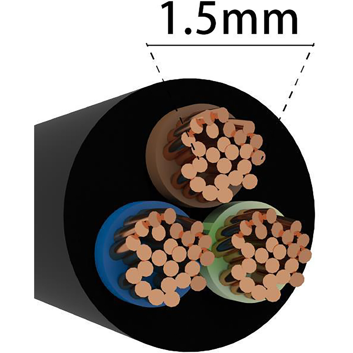 Câble d'installation - Câble Électrique - 3x1.5mm - 3 Fils - 100 Mètres - H05VV-F - Noir