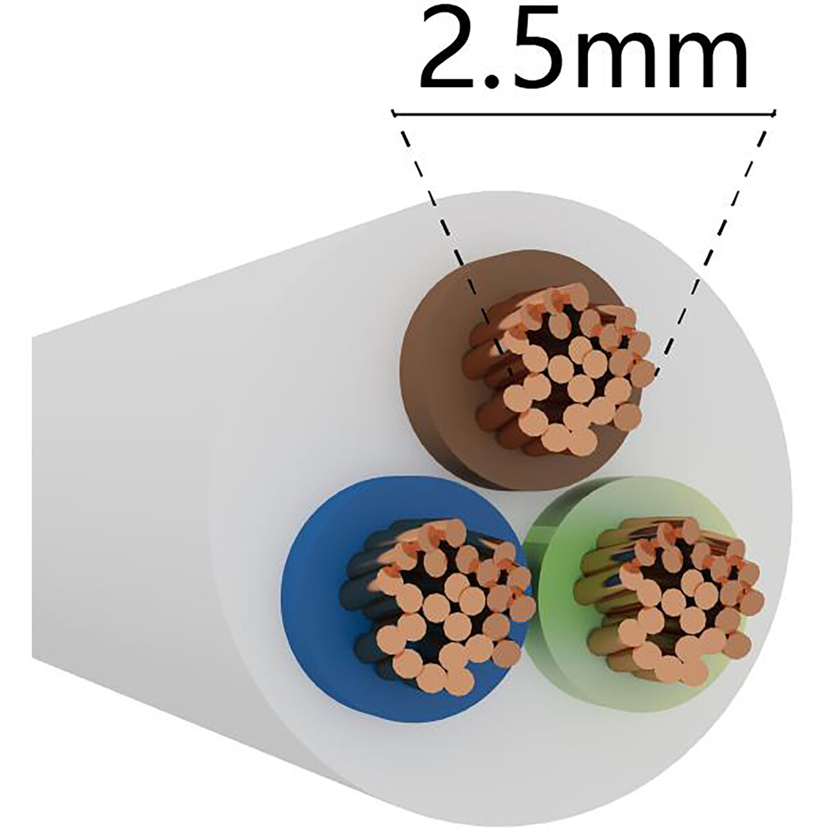 Câble d'installation - Câble Électrique - 3x2.5mm - 3 Fils - 100 Mètres - H05VV-F - Blanc