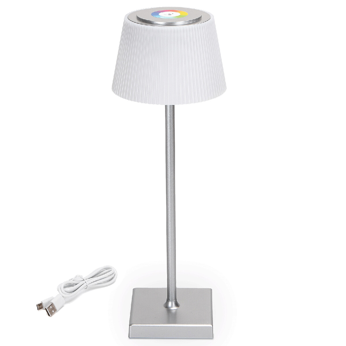 Lampe de Table à Piles Rechargeables - Lampe de Bureau Sans Fil - Réglable - RGB+CCT - Commande Tactile - USB - Argenté