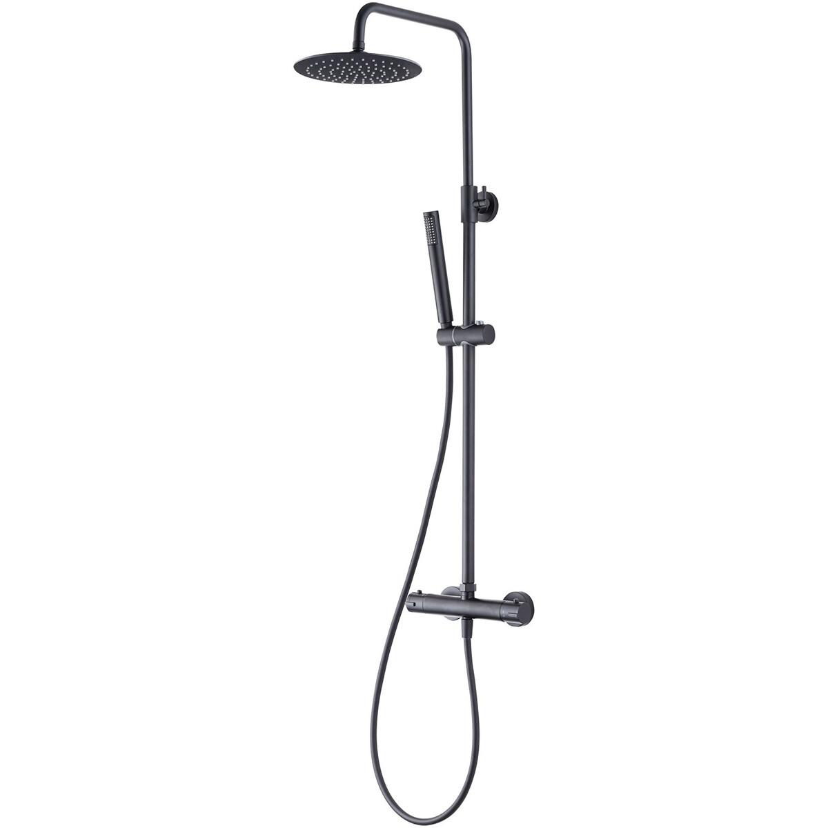 Ensemble de douche à effet pluie thermostatique - Leoni Rimbo - 20cm - Douche de tête ronde - Douchette à main en barre - Acier inoxydable - PVD - Gris Gunmetal