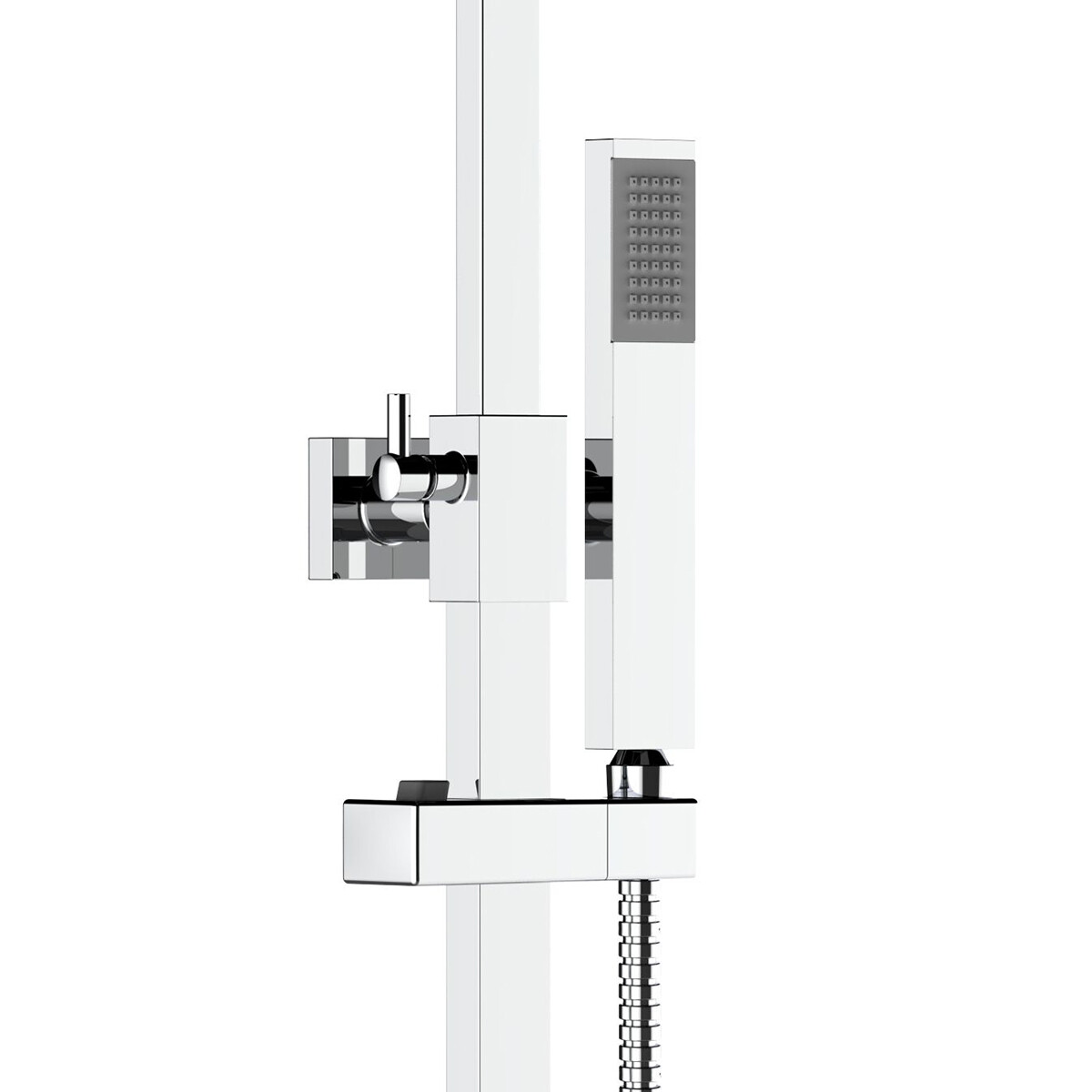 Ensemble de douche à effet pluie thermostatique - Leoni Rimbo - 22cm - Douche de tête carrée - Douchette à main en barre - Acier inoxydable - Chrome