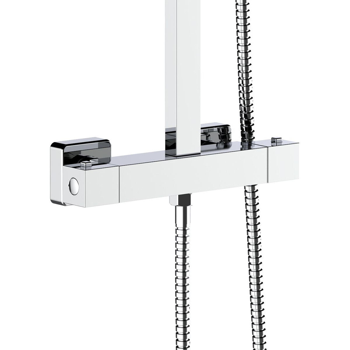 Ensemble de douche à effet pluie thermostatique - Leoni Rimbo - 22cm - Douche de tête carrée - Douchette à main en barre - Acier inoxydable - Chrome