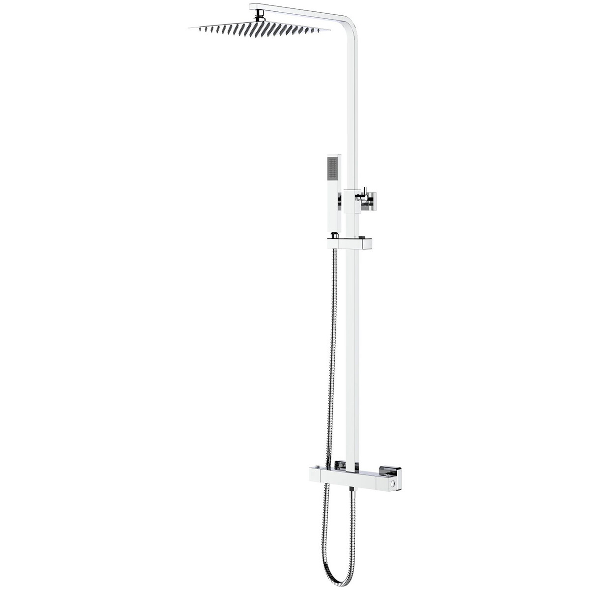 Ensemble de douche à effet pluie thermostatique - Leoni Rimbo - 22cm - Douche de tête carrée - Douchette à main en barre - Acier inoxydable - Chrome