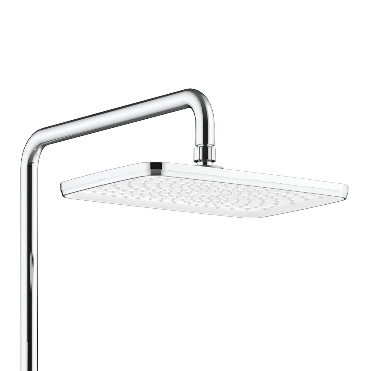 Ensemble de douche à effet pluie avec étagère - Leoni Inoli - 30cm - Douche de tête carrée - Douchette à main - Chrome/Blanc