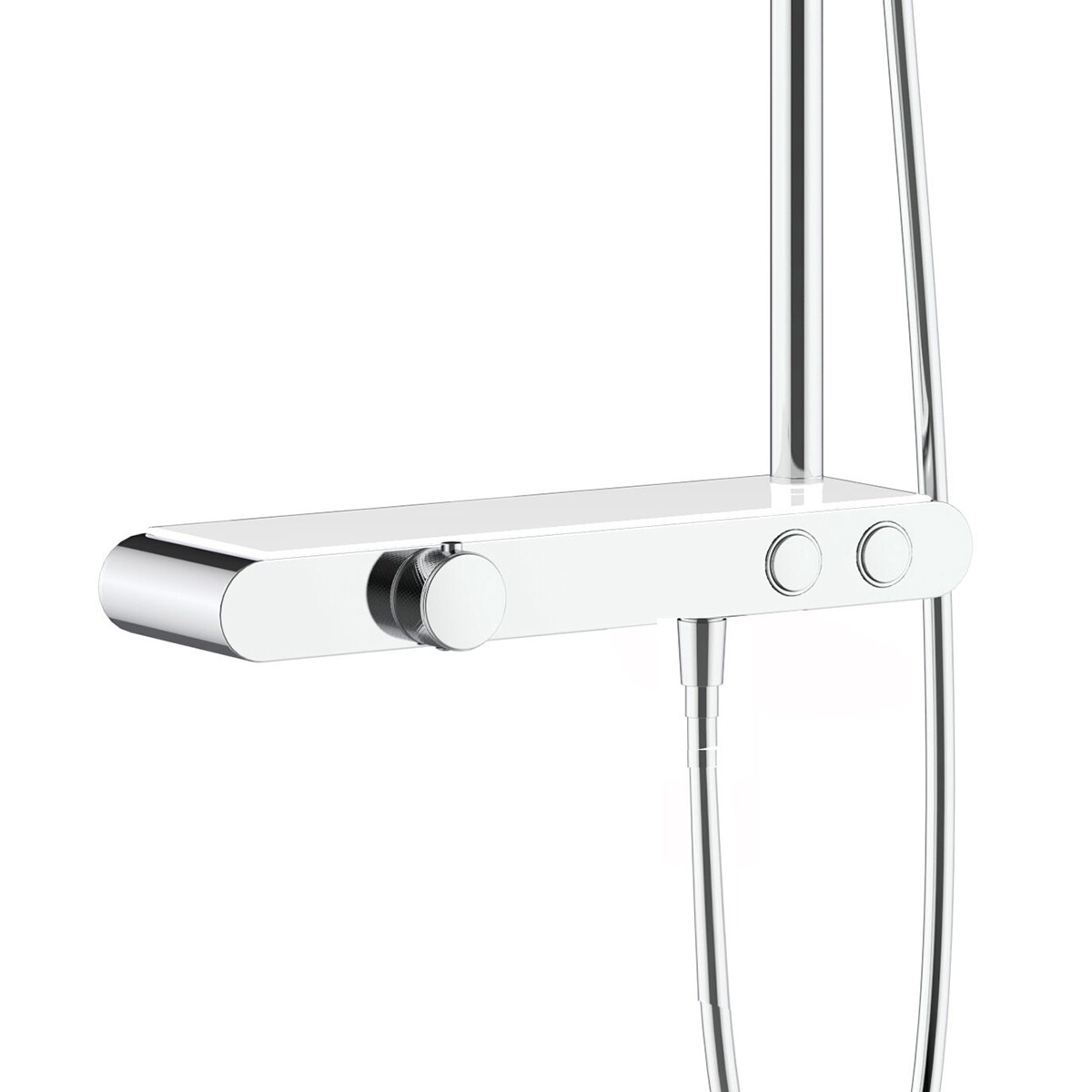 Ensemble de douche à effet pluie avec étagère - Leoni Inoli - 30cm - Douche de tête carrée - Douchette à main - Chrome/Blanc