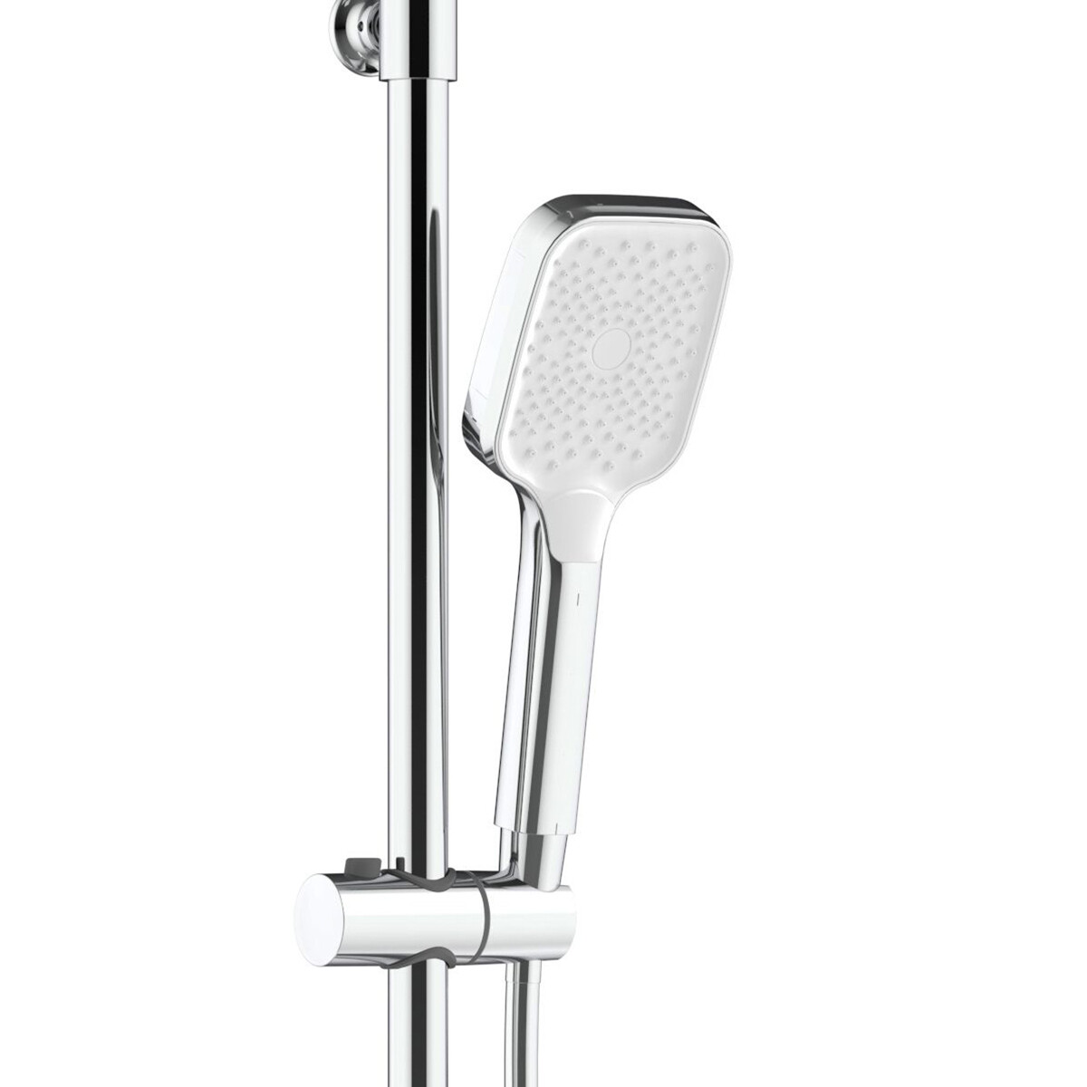 Ensemble de douche à effet pluie avec étagère - Leoni Inoli - 30cm - Douche de tête carrée - Douchette à main - Chrome/Blanc