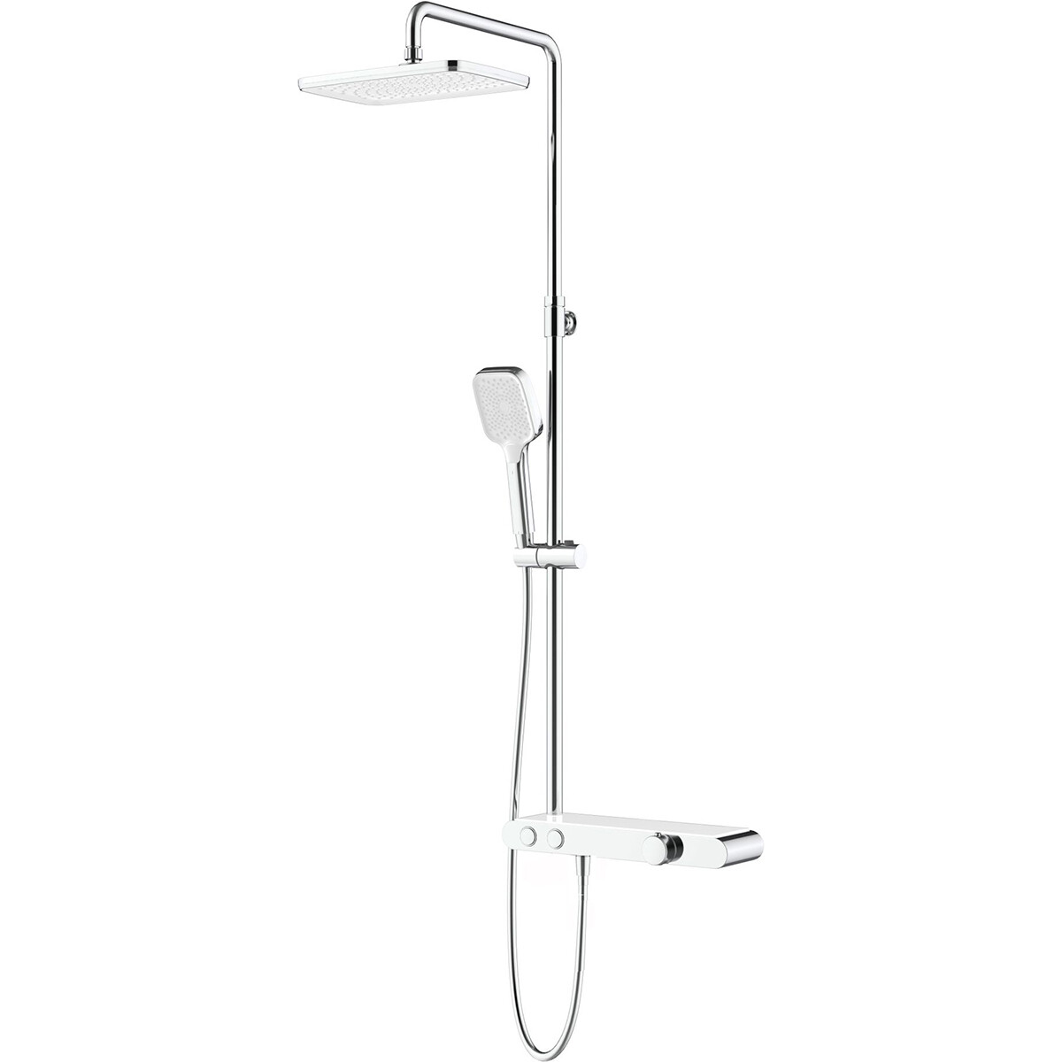 Ensemble de douche à effet pluie avec étagère - Leoni Inoli - 30cm - Douche de tête carrée - Douchette à main - Chrome/Blanc