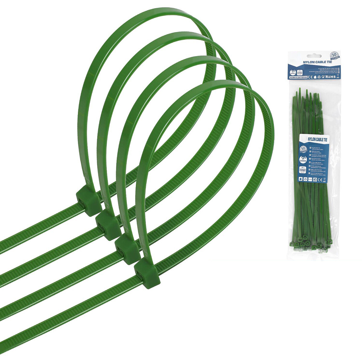 Attaches de Câble - Collier de serrage - Aigi Tie - 4.8x250mm - Vert - 30 Pièces