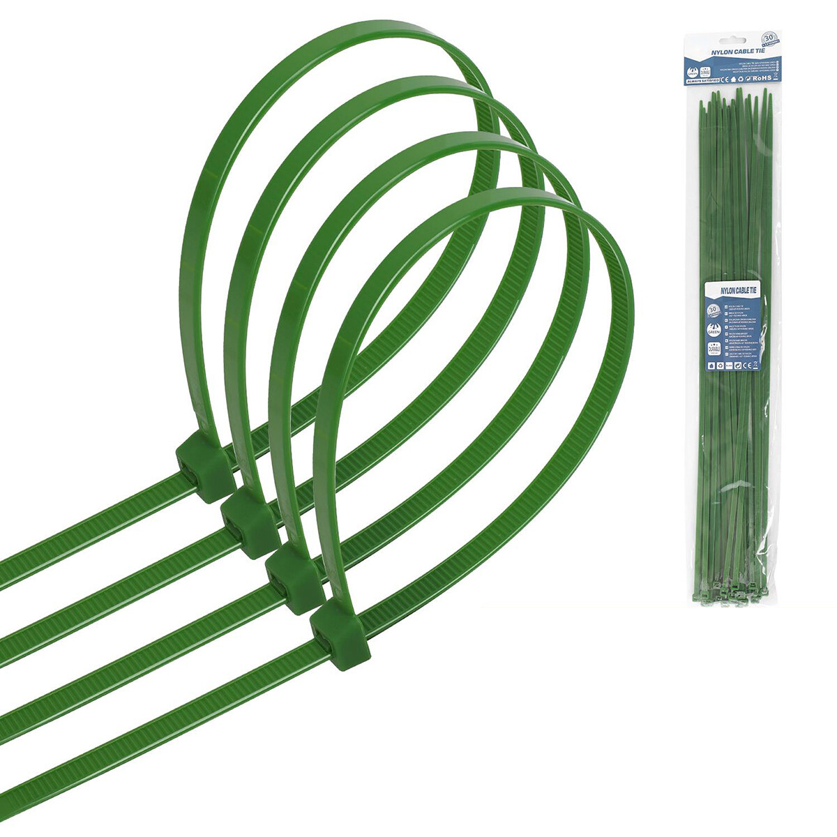 Attaches de Câble - Collier de serrage - Aigi Tie - 4.8x450mm - Vert - 30 Pièces