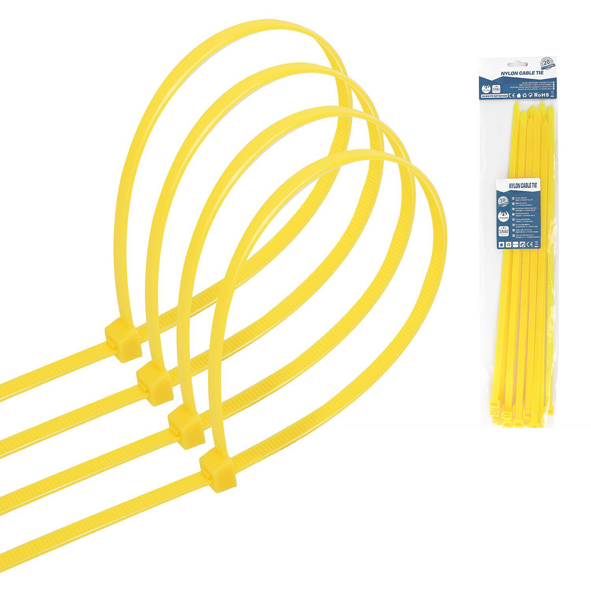 Attaches de Câble - Collier de serrage - Aigi Tie - 7.2x350mm - Jaune - 20 Pièces