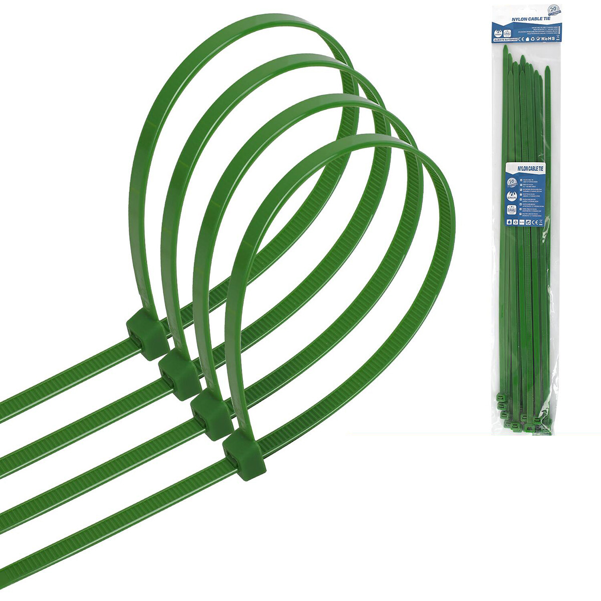 Attaches de Câble - Collier de serrage - Aigi Tie - 7.2x450mm - Vert - 20 Pièces