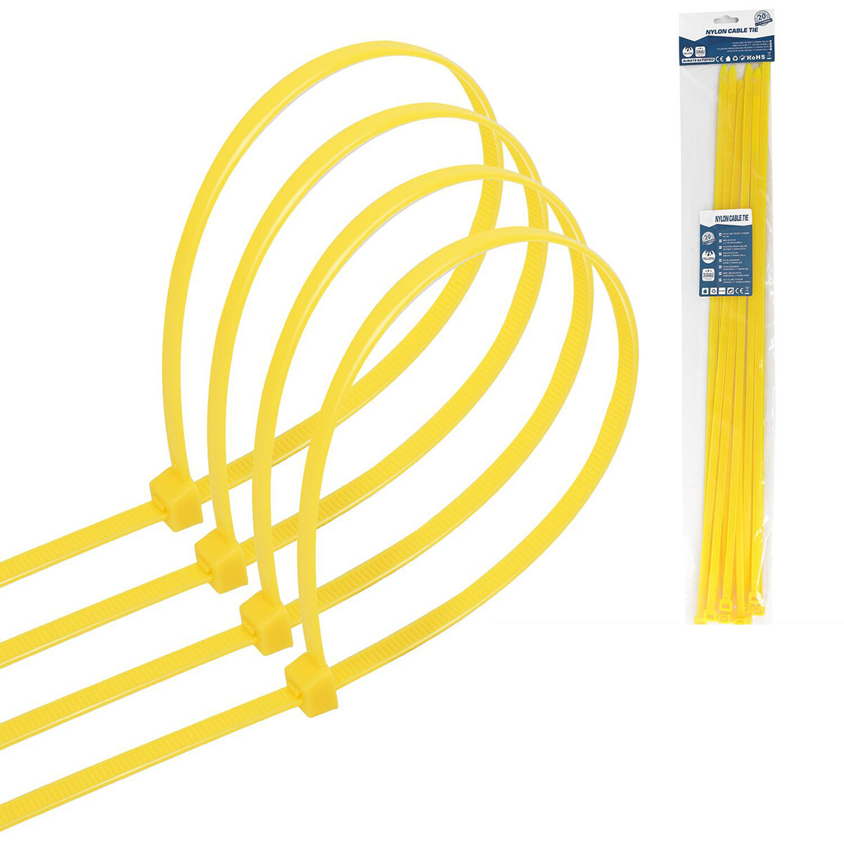 Attaches de Câble - Collier de serrage - Aigi Tie - 7.2x500mm - Jaune - 20 Pièces