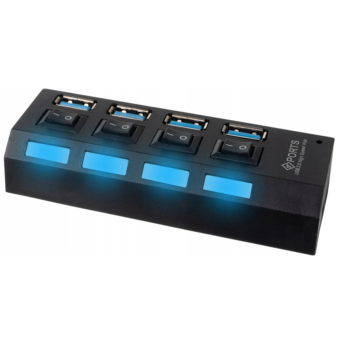 Hub USB - 4 Ports 3.0 Haute Vitesse - Adaptateur de Charge Multiple - Bouton On/Off - Éclairage LED - Noir