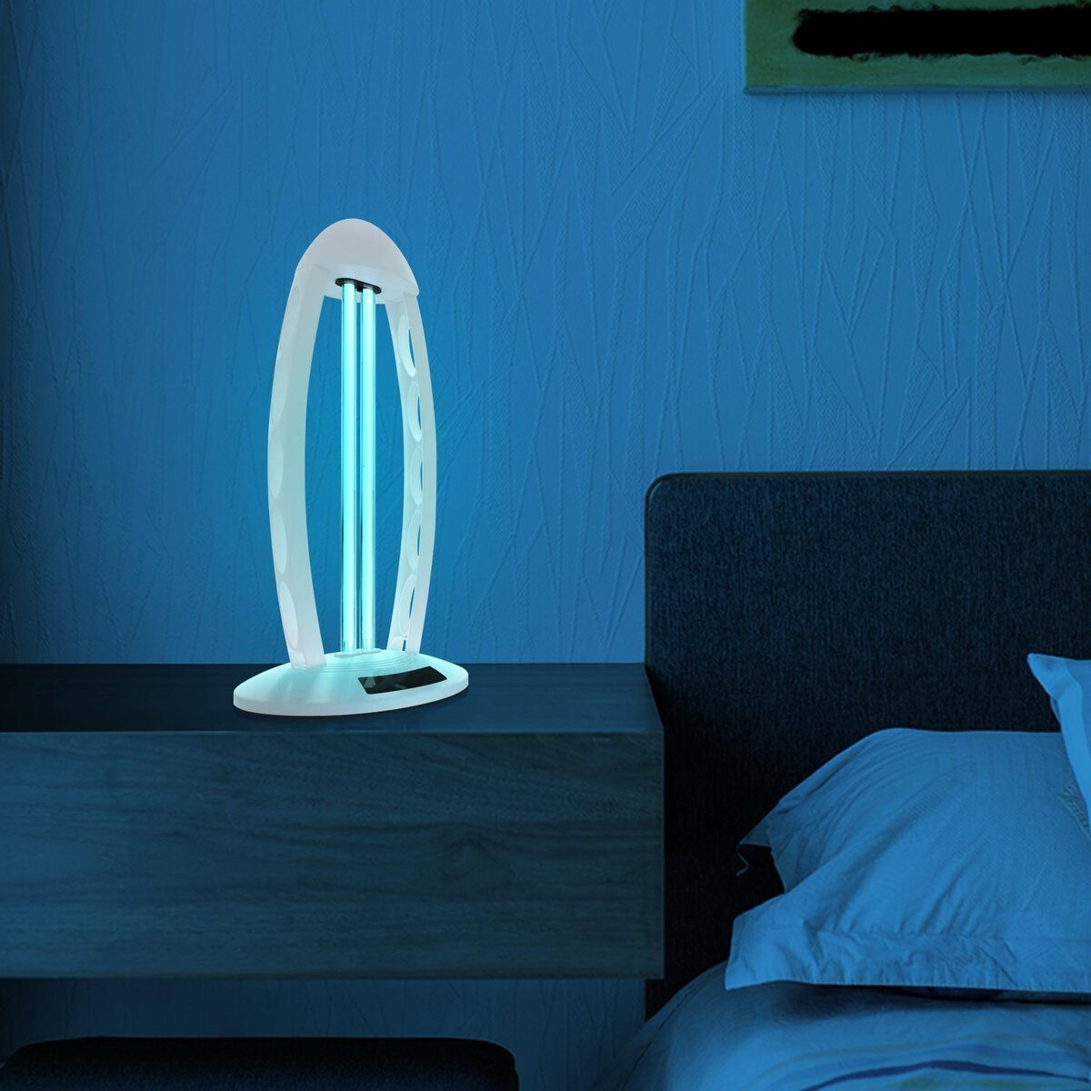 Lampe de Table UV-C - Aigi Desty - Lampe de Désinfection - Stérilisateur UV - Télécommande - Minuteur - 360º - Blanc