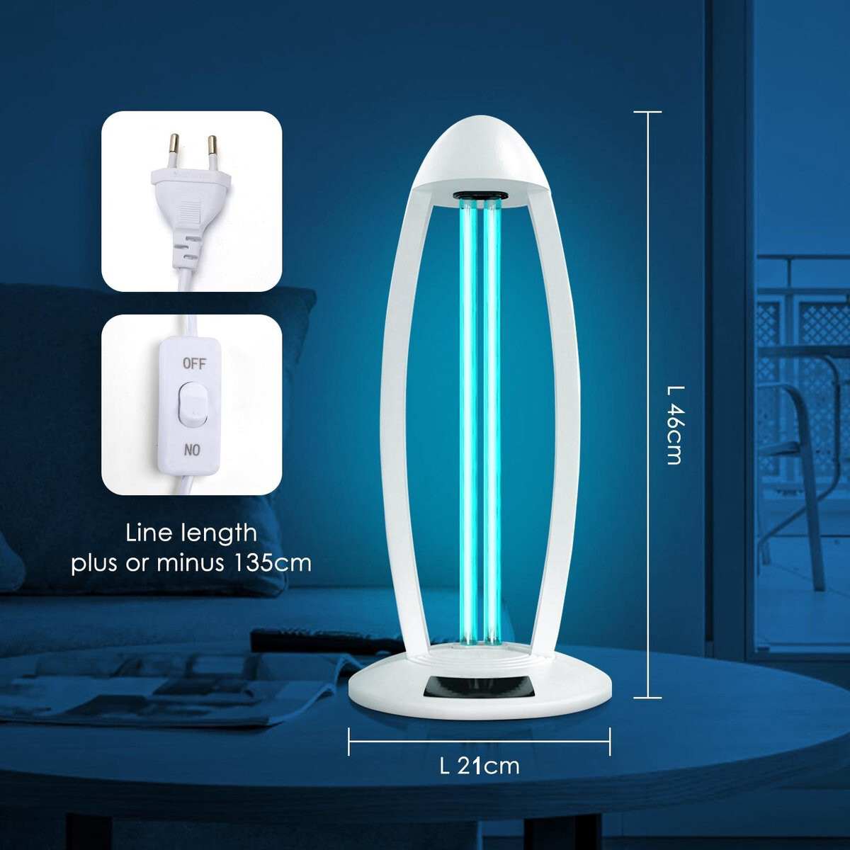 Lampe de Table UV-C - Aigi Desty - Lampe de Désinfection - Stérilisateur UV - Télécommande - Minuteur - 360º - Blanc