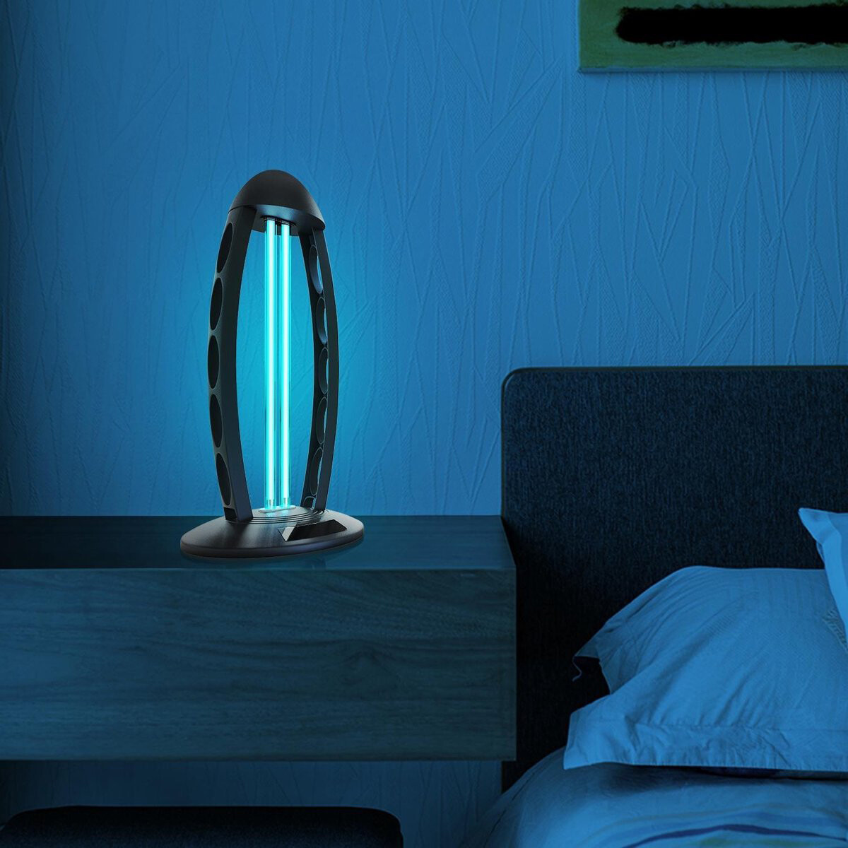 Lampe de Table UV-C - Aigi Desty - Lampe de Désinfection - Stérilisateur UV - Télécommande - Minuteur - 360º - Noir