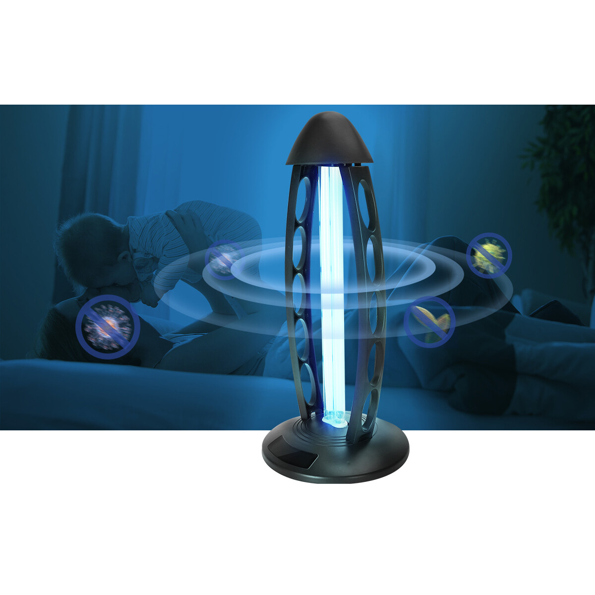 Lampe de Table UV-C - Aigi Desty - Lampe de Désinfection - Stérilisateur UV - Télécommande - Minuteur - 360º - Noir