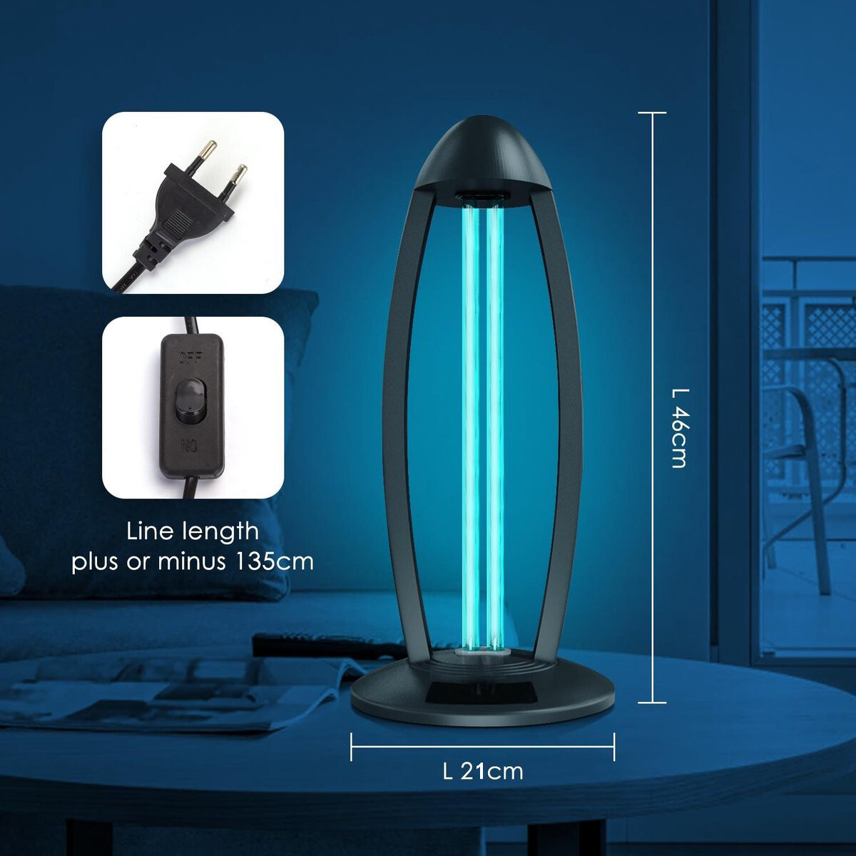 Lampe de Table UV-C - Aigi Desty - Lampe de Désinfection - Stérilisateur UV - Télécommande - Minuteur - 360º - Noir