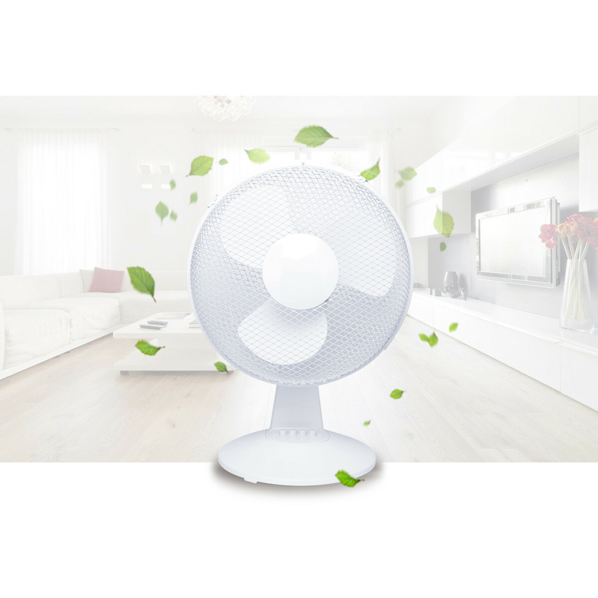 Ventilateur - Aigi Lyno - 25W - Ventilateur de Table - Debout - Rond - Mat Blanc - Plastique